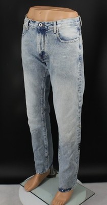 OFF WHITE HERREN JEANS STONE WASHED TAPERED LEG GR 34 BLAU IB