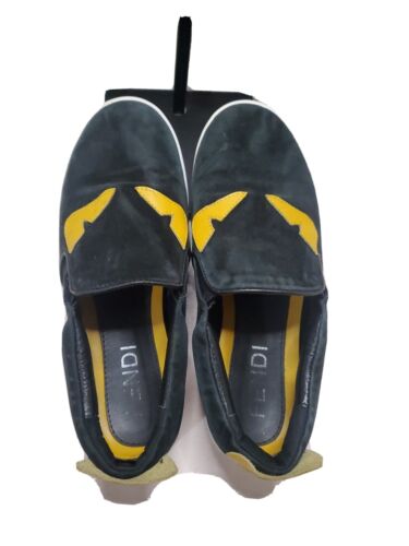 Fendi Monster Bug Eye Black Yellow Suede Slip On S