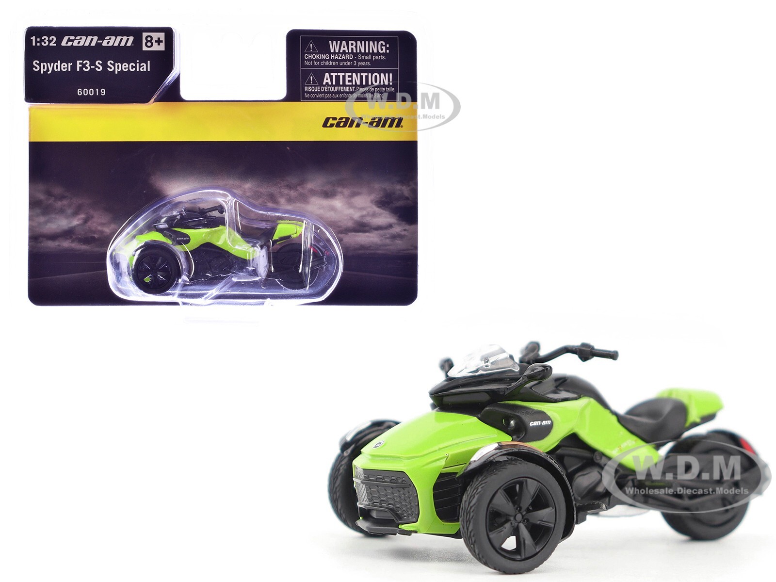 СПЕЦИАЛЬНЫЙ 3-КОЛЕСНЫЙ МОТОЦИКЛ CAN-AM SPYDER F3-S MANTA GREEN 1/32 BRP МОДЕЛИ 60019