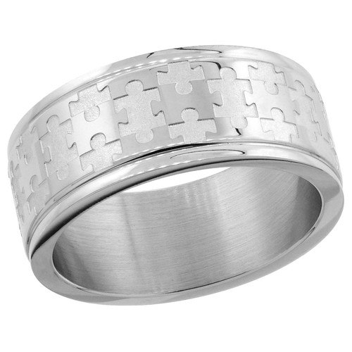 8mm Stainless Steel Autism Awareness Jigsaw Puzzle Wedding Band Ring | eBay