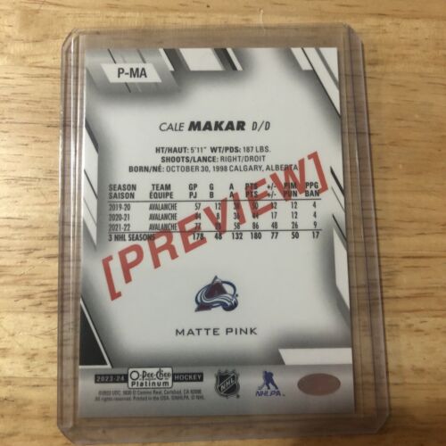 2023-24 O-pee-chee OPC Platinum Preview Matte Pink Cale Makar - Picture 2 of 2
