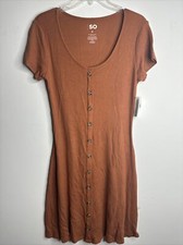 So Womens Juniors Pullover Button  Dress Rayon Spandex Brown Medium Nwt
