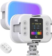 KraftGeek RGB Video Light, Rechargeable LED On-Camera Light with Soft Box, (125)