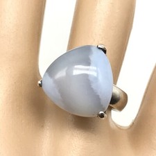 Vintage 925 Sterling Silver Blue Agate Chunky Band Ring Size 6