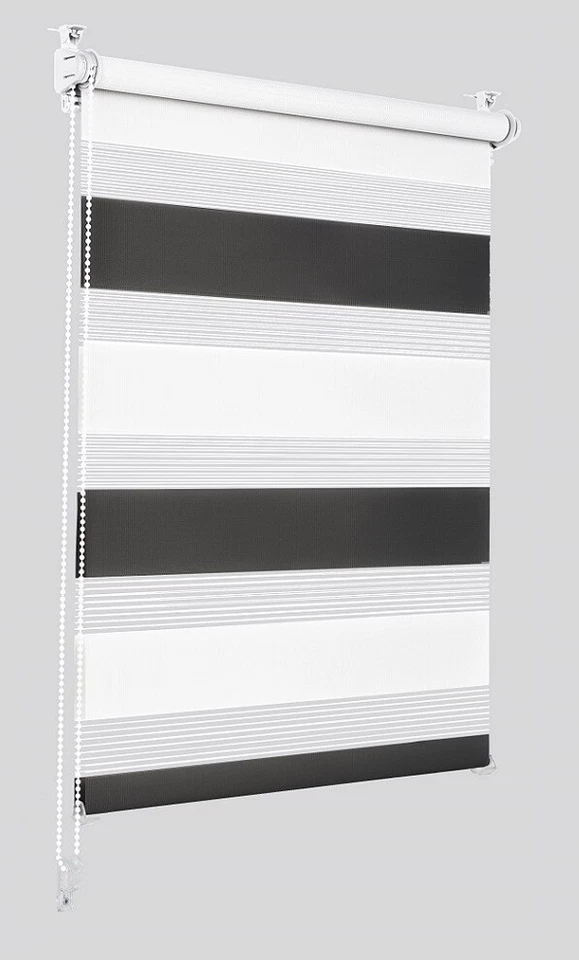 Doppelrollo Klemmfix schwarz/weiß 110x130cm Seitenzugrollo ohne Bohren Seitenzug - Bild 1 von 1