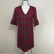 Draper James Red Plaid Ruffle Sleeve Mini Shift Dress Womens Size 0