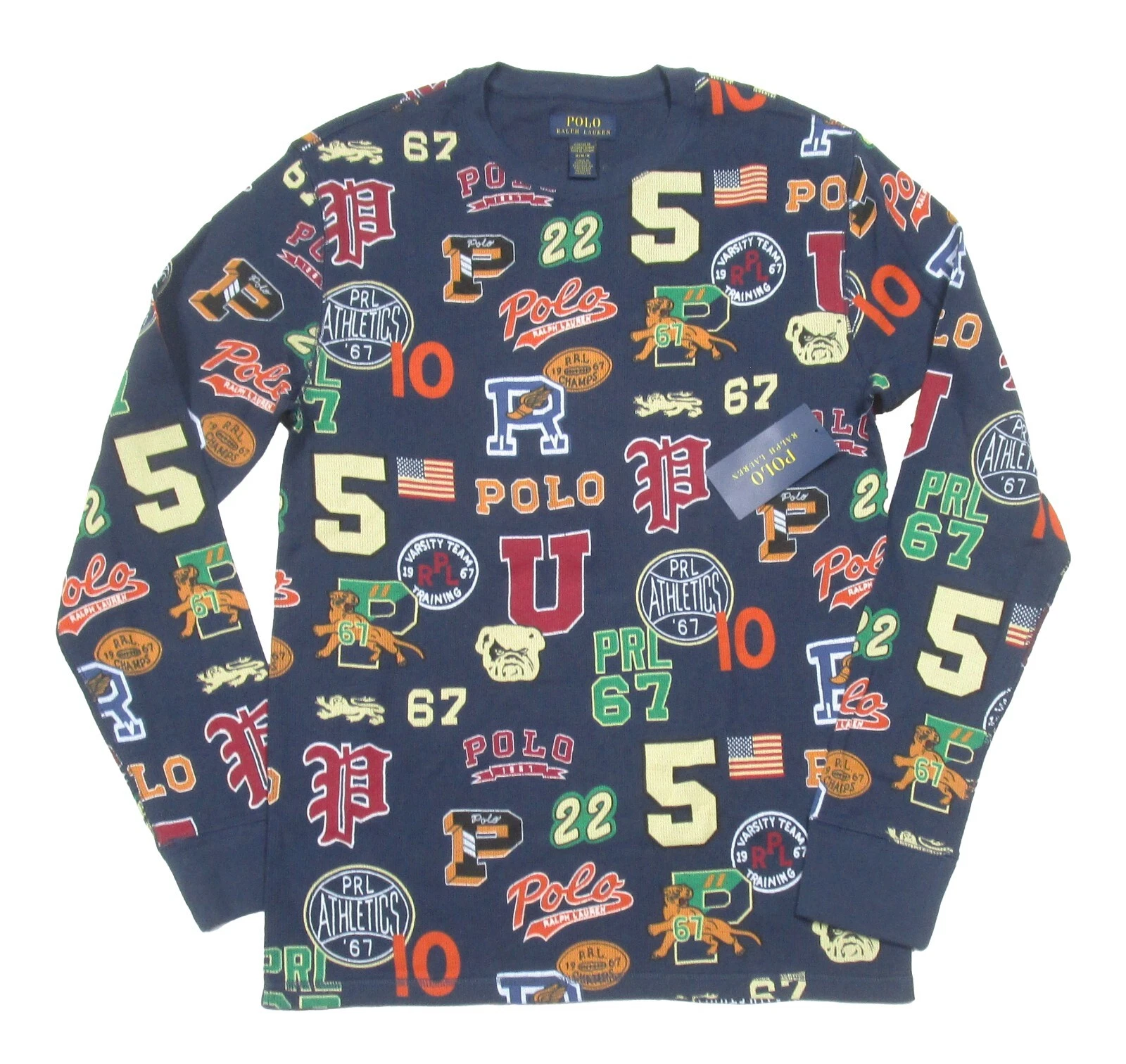 Polo Ralph Lauren Men's Navy Letterman Print Waffle Knit Thermal Sleep T-Shirt