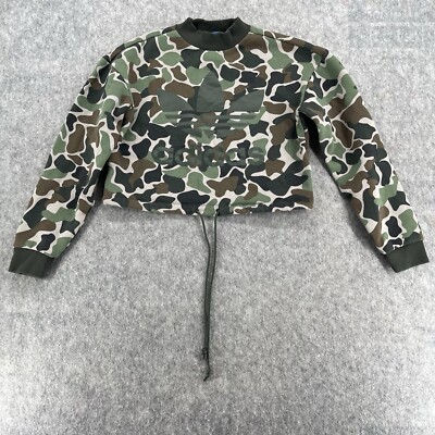 Adidas Womens Green Camo Cropped Sweatshirt Size XS