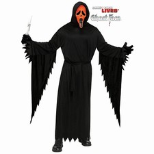 Kids Ghost Face Black Robe with Orange Fluorescent Mask Costume - Medium 8-10
