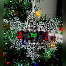 Country Tractor Ornament Snowflake John Deere Rustic Plaid Christmas Ornament