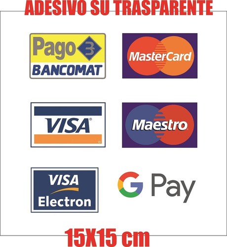 Adesivi Pagamento Bancomat Per Vetrine - Set 2 Pezzi 10x31cm, Con Logo Pago, Visa, Mastercard - Foto 3