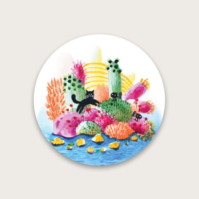 Sticker Vinyl Shiny Cat Island Animal Colors Decoration Round form Adorable Cute