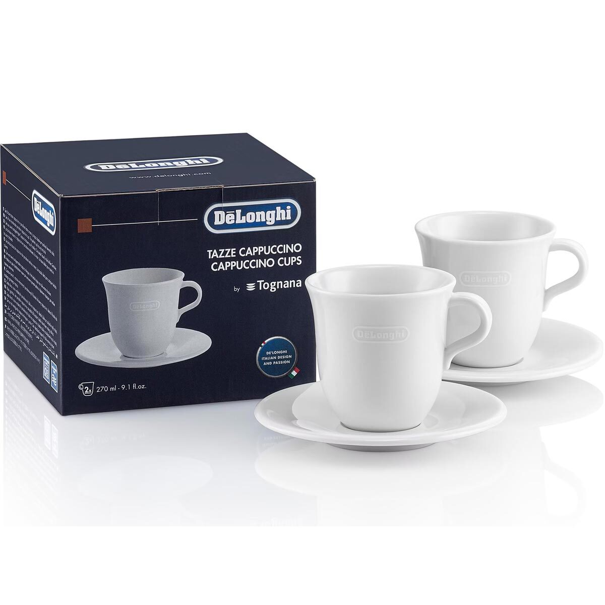 De Longhi by Tognana Set Cappuccino-Tassenset aus Porzellan weiß Kaffeetasse