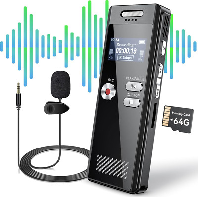 64GB Digital Voice Recorder Devic Activated with Playback for Lectures HD Dual