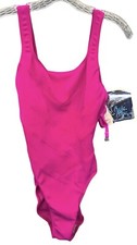 Vintage One Piece Swim Suit Baja Blue Size 12 Hot Pink -NEW WITH TAG