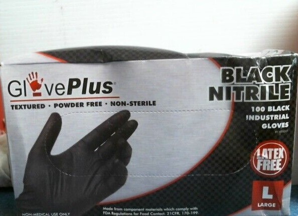 Glove Plus 93546, Industrial Black Nitrile Gloves, Size L 100