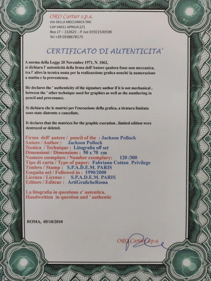 Jackson Pollock Firmado - Pintura por goteo - Abstracción - Certificado Foto 3 de 4