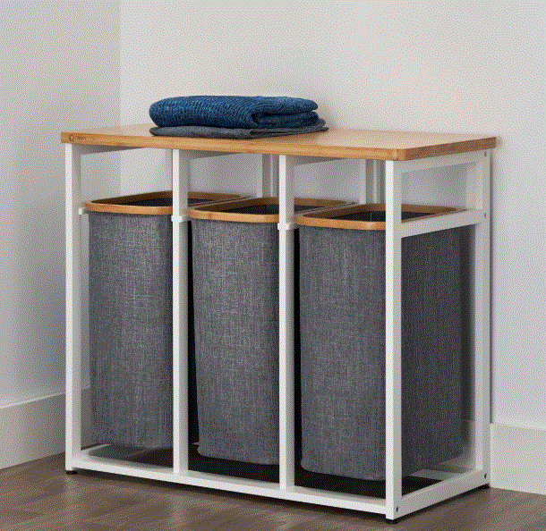 Laundry Station Hamper Sorter Basket Ironing Board Clothes Bamboo Folding Storag-image