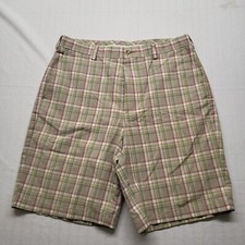 Roundtree  Yorke Gold Label Mens Shorts 32 Green Plaid Preppy School Classic