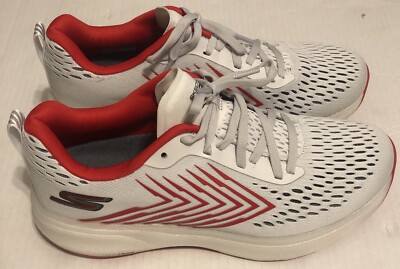 NEW Sketchers Go Run Men s Size 8 Gray and Red Athletic Running Shoes Goodyear 