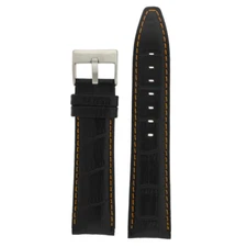 Watch Band Leather Black Orange Stitching Sport Model Alligator Grain 20mm-24mm