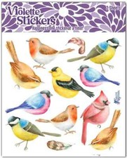 Violette Stickers 2 Sheets Watercolor Backyard Birds Feathers Cardinal Finch