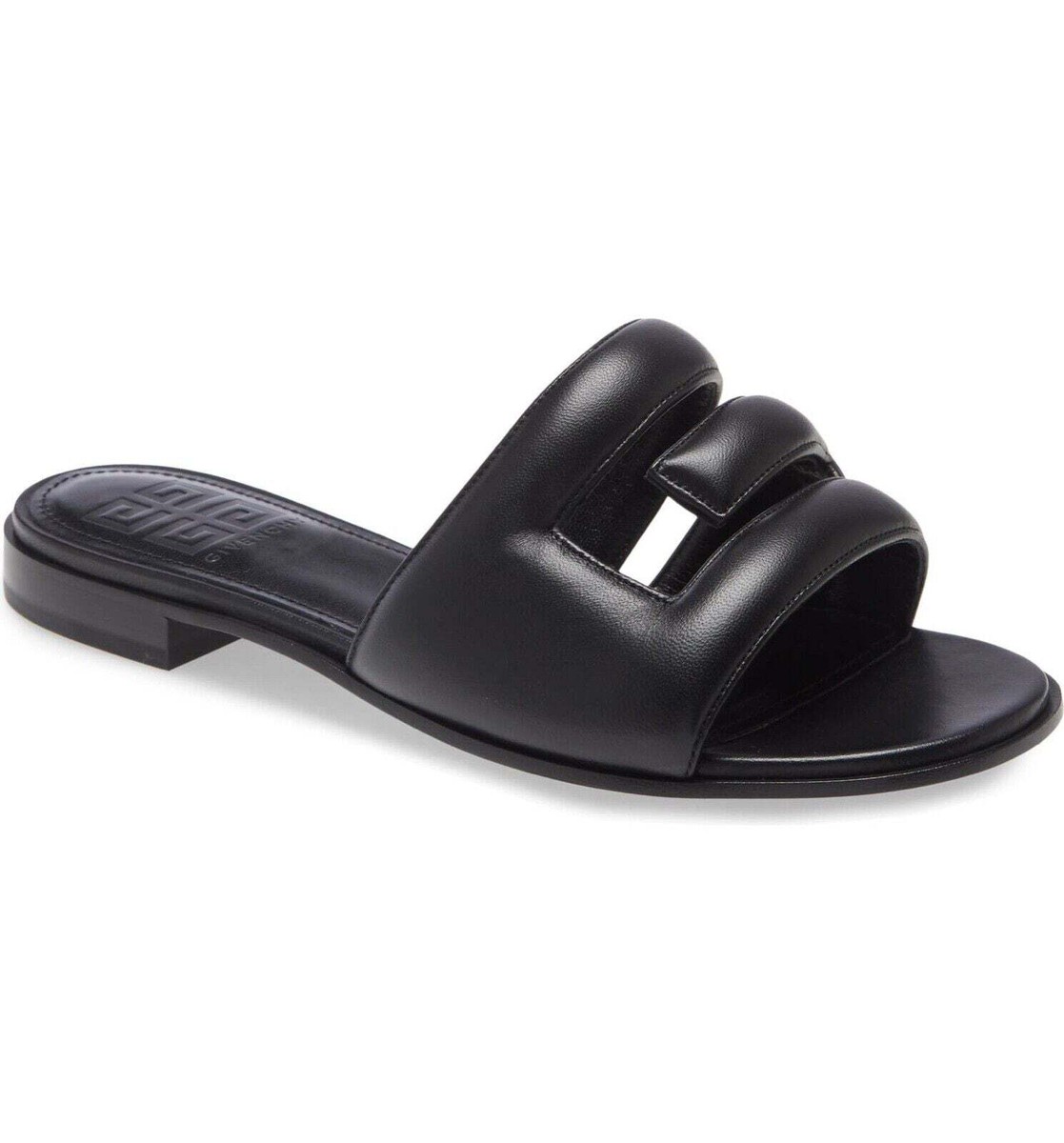 Givenchy G Logo Flat Sandals Black Leather Padded Slide On