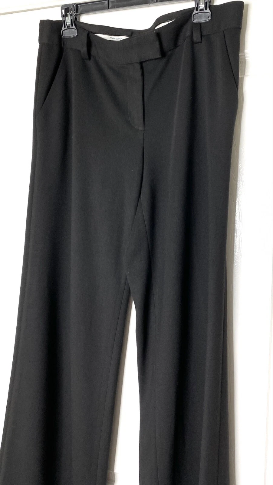 ? Pantaloni eleganti TORY BURCH neri tasche inclinate gamba larga pantaloni 12 designer USA