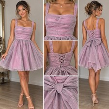 Short Mini Skater Barbie Pink Purple Glitter Corset 6 Homecoming Prom Dress S