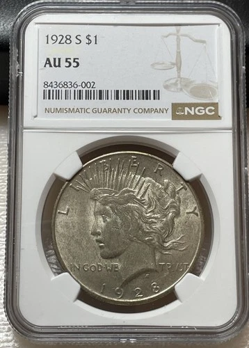 1928-S Peace Dollar NGC Certified AU55 - Freshly Graded