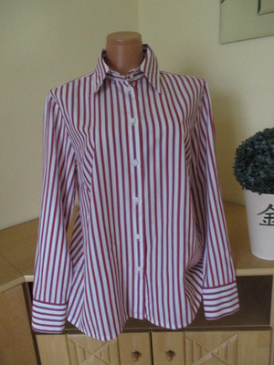 tru Damen Bluse Gr. 44 rot-weiß mehrfarbig gestreift langarm Baumwolle