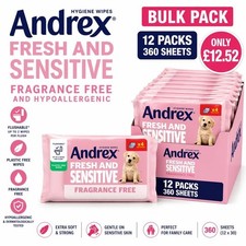 Image of andrex fresh and sensitive hygiene wipes Multipack (12×30 Sheets ) UK seller