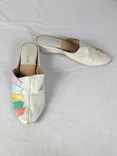 Jacques Levine Womens Slippers Shoes White Rainbow Leather Made in Spain READ