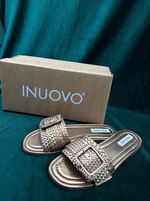 INUOVO Women's EU 37 Slippers Slides Flat Leather Woven Buckle Gold