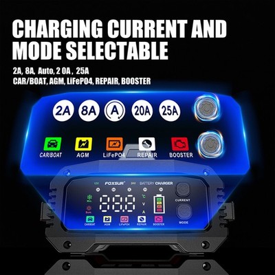 FOXSUR 25A Smart Car Battery Charger 12V/25A 24V/15A Portable Battery DXGO