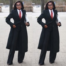 Black Women's Suit Formal Business Wedding Lady Office Work Wear Long Coat Pant