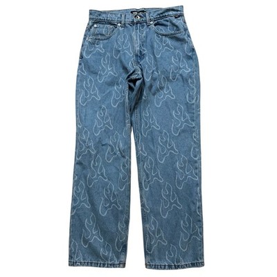 Vans Check 5 Blaze Loose Fit Jeans Mens Size 31 Denim Baggy Flame Print Blue
