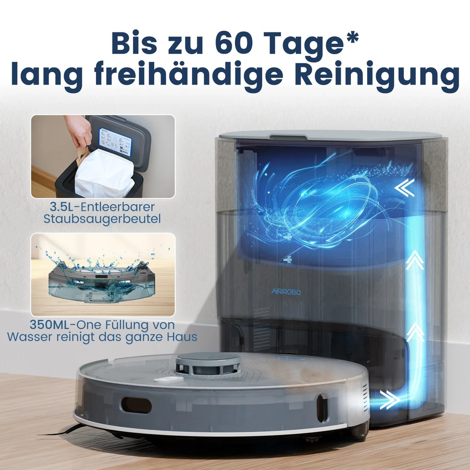 AIRROBO L50+ Saugroboter mit Wischfunktion und Absaugstation 240min, 5500PA APP - Bild 3 von 4