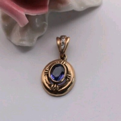 Anhänger 9 k 375er Gelbgold mit Edelstein und 4 Brillanten je 0,01 ct in Öse