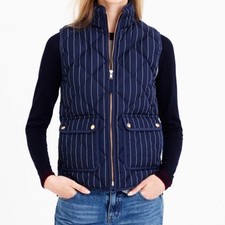 J. Crew women  s size XXS blue pinstripe quilted vest full zip preppy casual wear