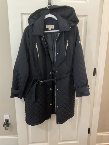 Cappotto MICHAEL KORS con cintura 3 4 NAVY DONNA XL CAPPUCCIO RIMOVIBILE