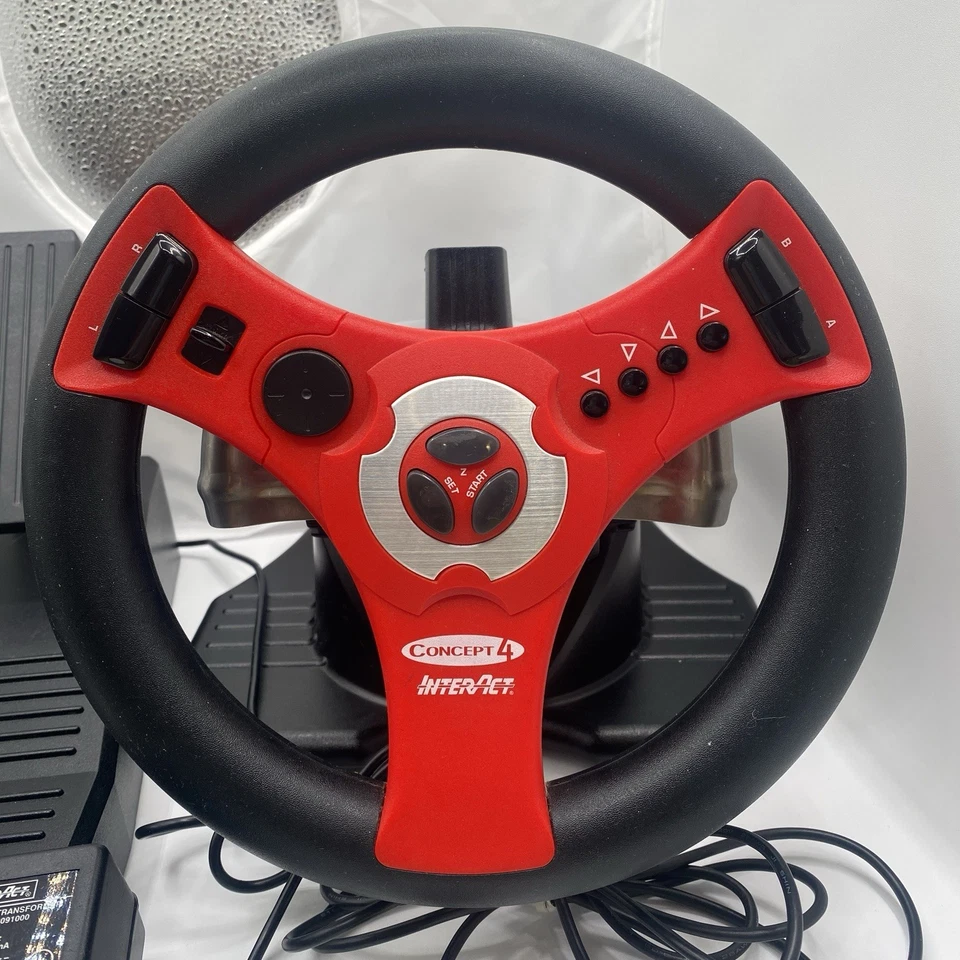 Concept 4 Interact N64 Red Black Racing Steering Wheel Foot Pedal AC Powercord - Image 2 of 4