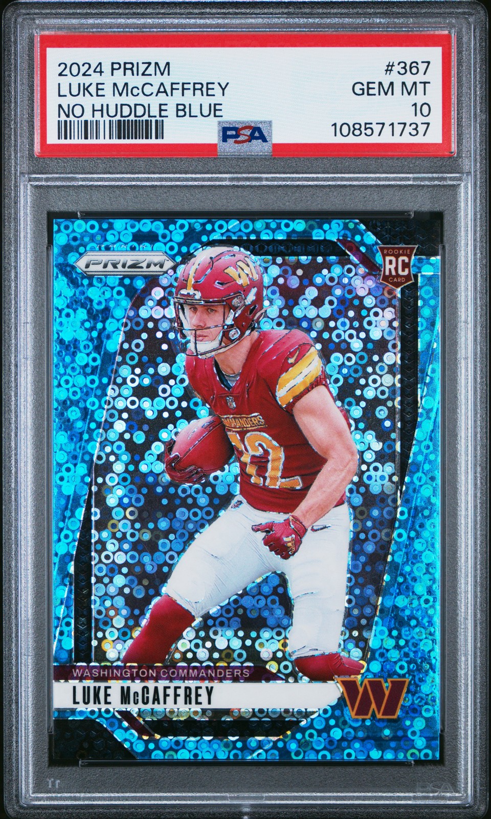 2024 PANINI PRIZM NO HUDDLE BLUE #367 LUKE MCCAFFREY ROOKIE RC 62/99 PSA 10