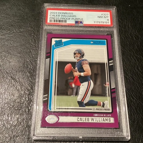 Caleb Williams 2024 Panini Donruss 327 Press Proof Purple RC Rated PSA 8 NM-MINT