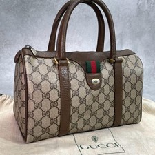GUCCI 39.02.006 GG Sherry Line Boston Bag Brown Beige Leather Logo Gold Hardware
