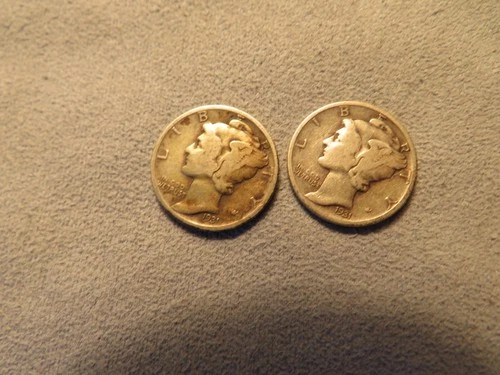 2 1931  Mercury Dimes. Fine