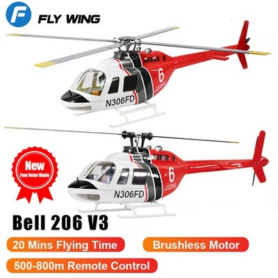FLY WING Bell 206 V3 RC Helicopter 1:16 2/4Blade 6CH GPS w/ H1 Flight Controller