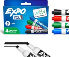 EXPO Low Odor Dry Erase Markers Chisel Tip Assorted Colors 4 Count, 