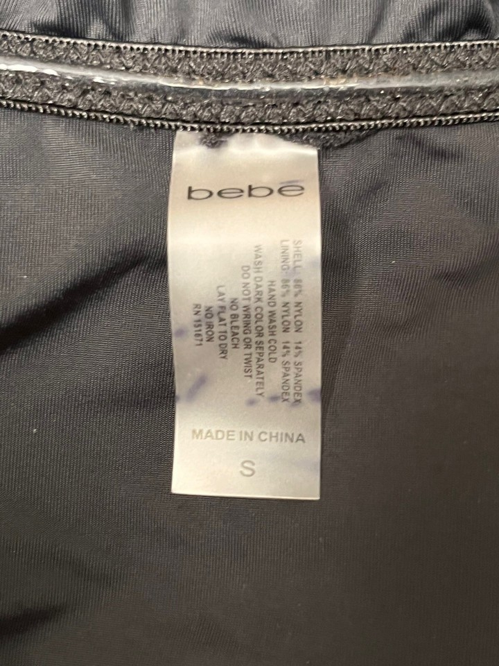 Bebe Womens Black Embellished OffTheShoulder Bikini Swim Top Bling