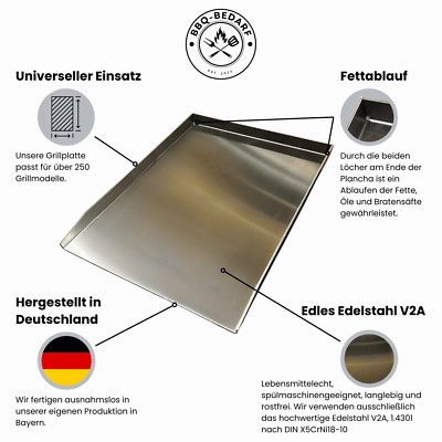  Edelstahl Grillplatte Plancha 40x30 cm 4 mm Burgerplatte BBQ Grillwanne 1.4301